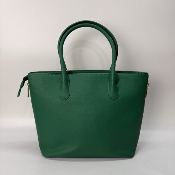 Joy & Iman Kelly Green Leather‎ Tote Bag Structured Satchel Purse Business Chic - Picture 2 of 16